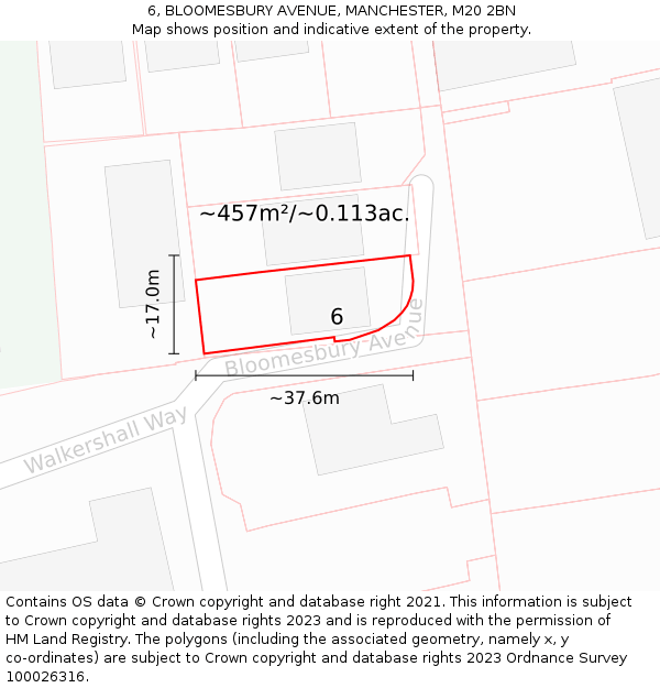 6, BLOOMESBURY AVENUE, MANCHESTER, M20 2BN: Plot and title map