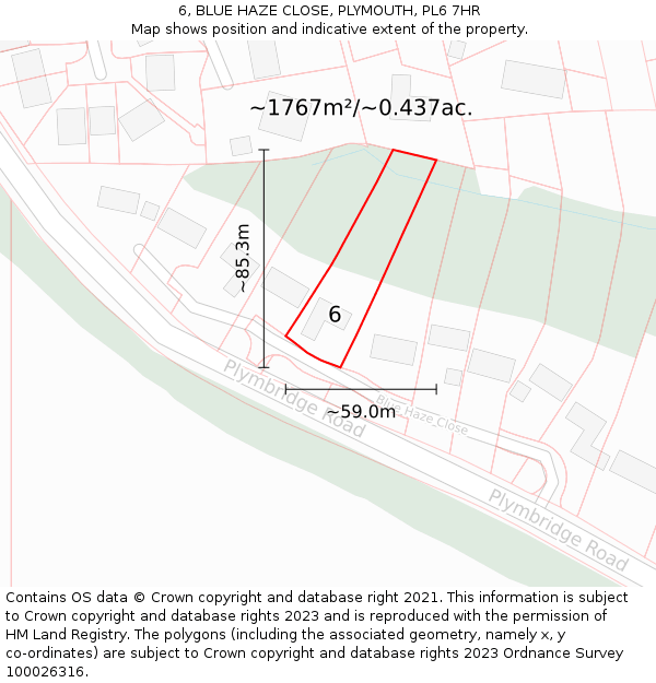 6, BLUE HAZE CLOSE, PLYMOUTH, PL6 7HR: Plot and title map