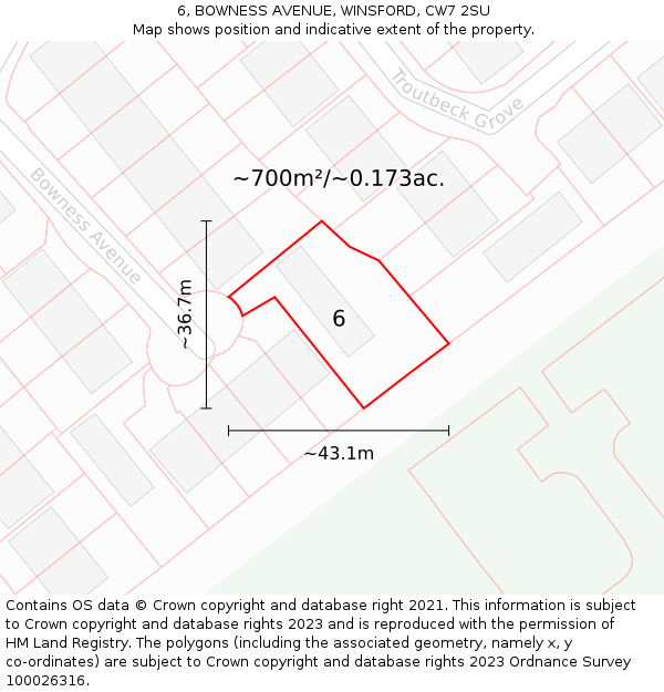 6, BOWNESS AVENUE, WINSFORD, CW7 2SU: Plot and title map