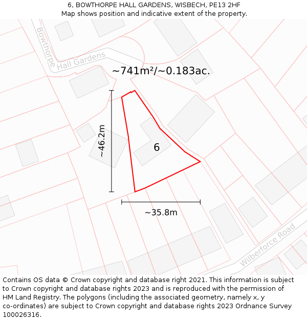 6, BOWTHORPE HALL GARDENS, WISBECH, PE13 2HF: Plot and title map