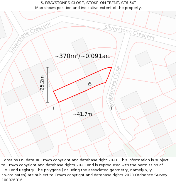 6, BRAYSTONES CLOSE, STOKE-ON-TRENT, ST6 6XT: Plot and title map
