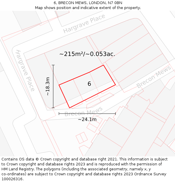 6, BRECON MEWS, LONDON, N7 0BN: Plot and title map