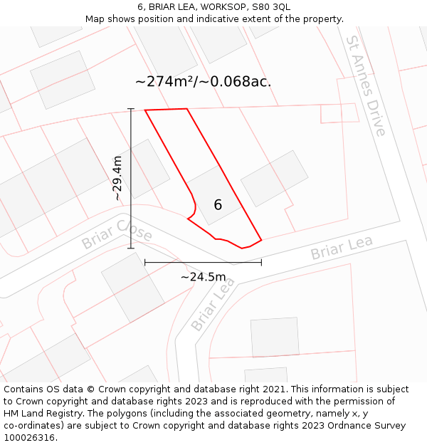 6, BRIAR LEA, WORKSOP, S80 3QL: Plot and title map