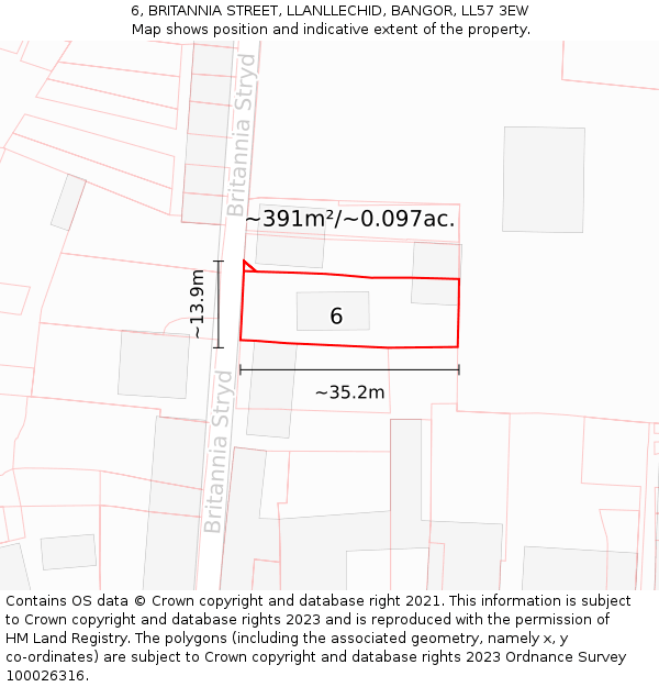 6, BRITANNIA STREET, LLANLLECHID, BANGOR, LL57 3EW: Plot and title map