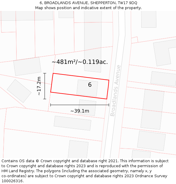 6, BROADLANDS AVENUE, SHEPPERTON, TW17 9DQ: Plot and title map