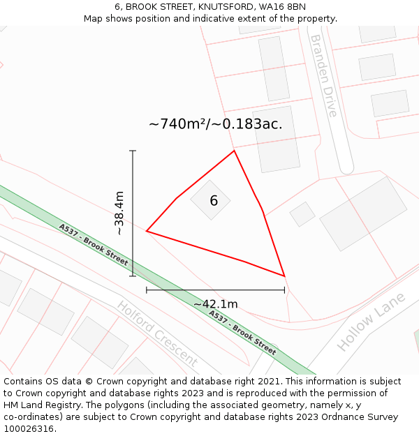 6, BROOK STREET, KNUTSFORD, WA16 8BN: Plot and title map