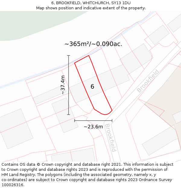 6, BROOKFIELD, WHITCHURCH, SY13 1DU: Plot and title map