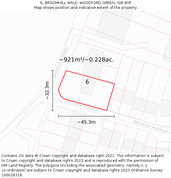 6, BROOMHILL WALK, WOODFORD GREEN, IG8 9HF: Plot and title map