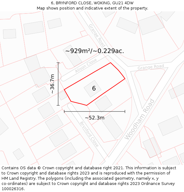 6, BRYNFORD CLOSE, WOKING, GU21 4DW: Plot and title map