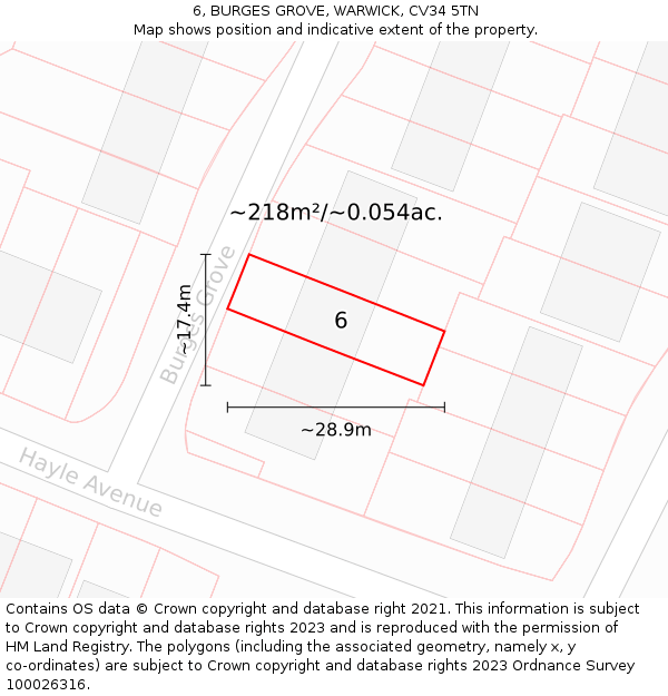 6, BURGES GROVE, WARWICK, CV34 5TN: Plot and title map