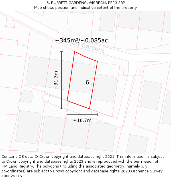 6, BURRETT GARDENS, WISBECH, PE13 3RP: Plot and title map