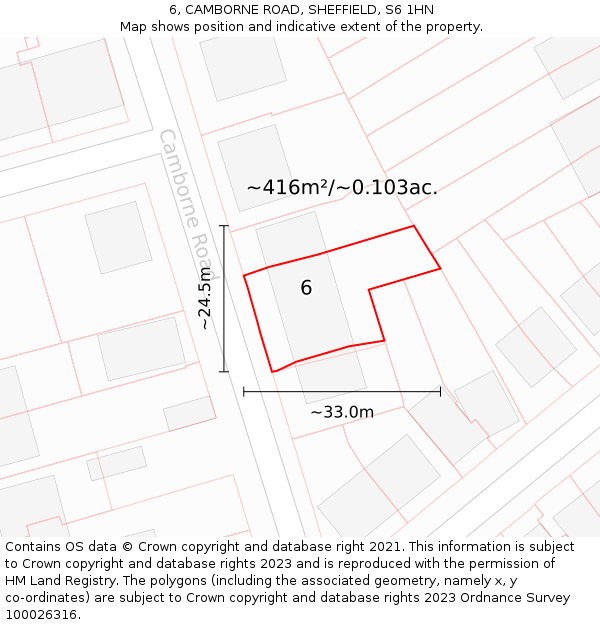 6, CAMBORNE ROAD, SHEFFIELD, S6 1HN: Plot and title map
