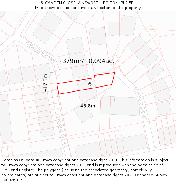 6, CAMDEN CLOSE, AINSWORTH, BOLTON, BL2 5RH: Plot and title map