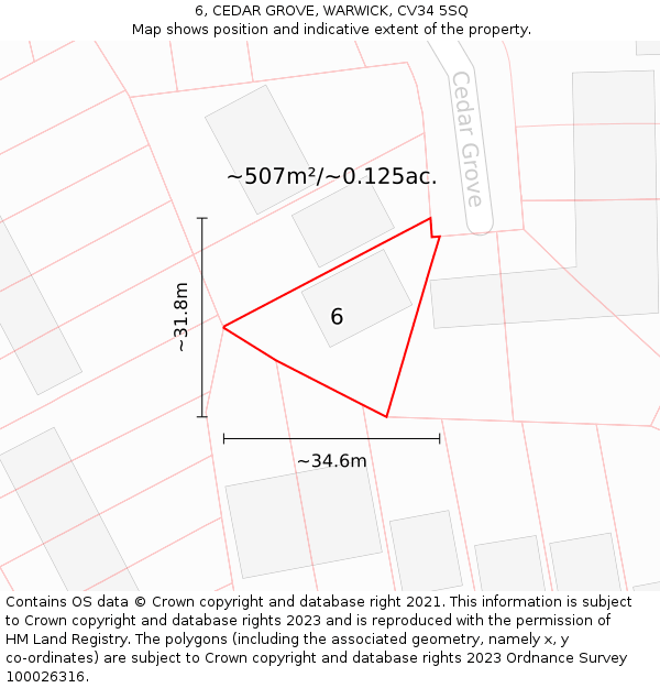 6, CEDAR GROVE, WARWICK, CV34 5SQ: Plot and title map