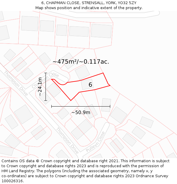 6, CHAPMAN CLOSE, STRENSALL, YORK, YO32 5ZY: Plot and title map