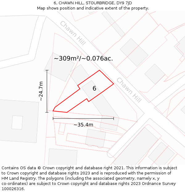 6, CHAWN HILL, STOURBRIDGE, DY9 7JD: Plot and title map