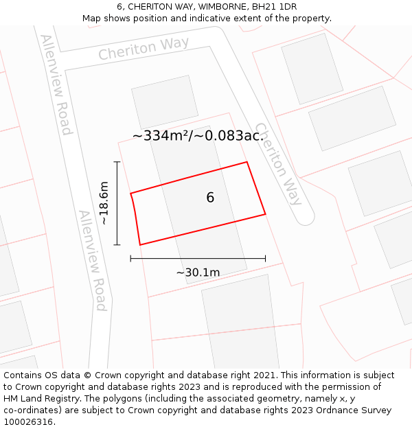 6, CHERITON WAY, WIMBORNE, BH21 1DR: Plot and title map