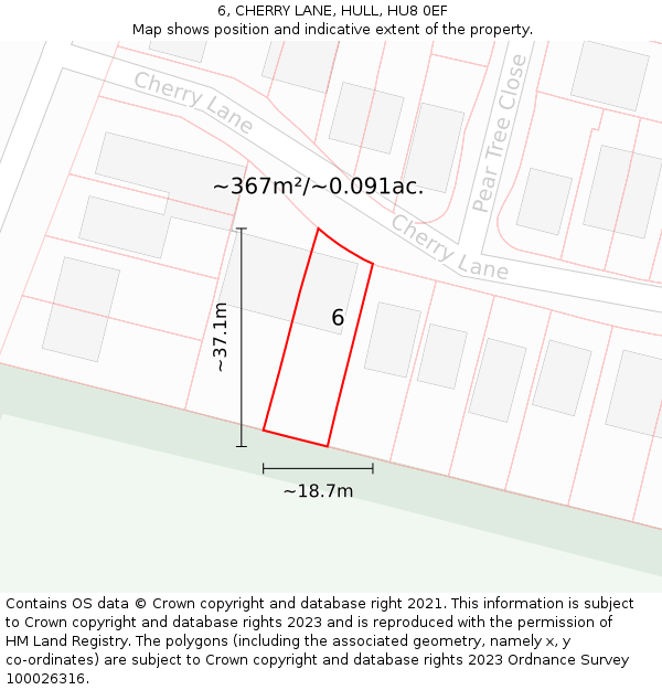 6, CHERRY LANE, HULL, HU8 0EF: Plot and title map