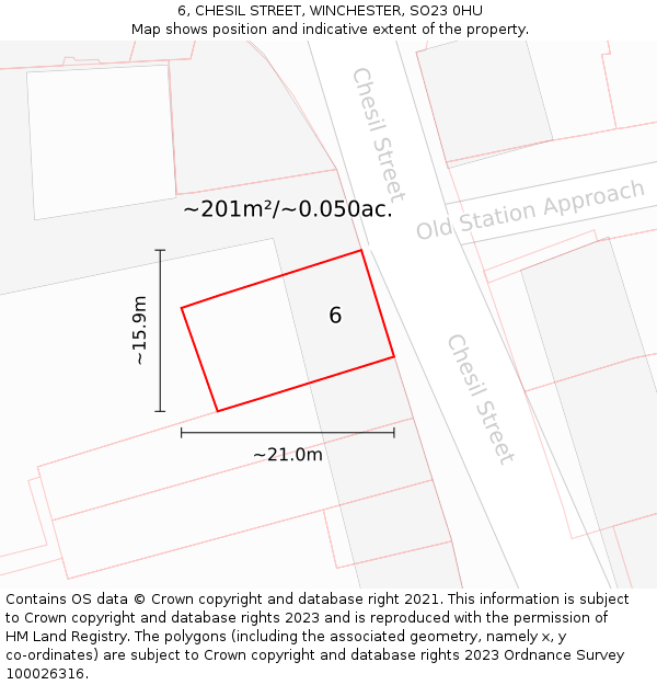 6, CHESIL STREET, WINCHESTER, SO23 0HU: Plot and title map