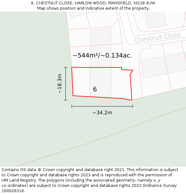 6, CHESTNUT CLOSE, HARLOW WOOD, MANSFIELD, NG18 4UW: Plot and title map