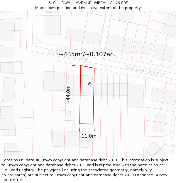 6, CHILDWALL AVENUE, WIRRAL, CH46 0RB: Plot and title map