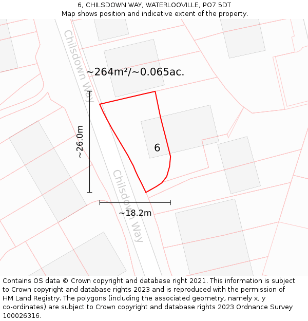 6, CHILSDOWN WAY, WATERLOOVILLE, PO7 5DT: Plot and title map