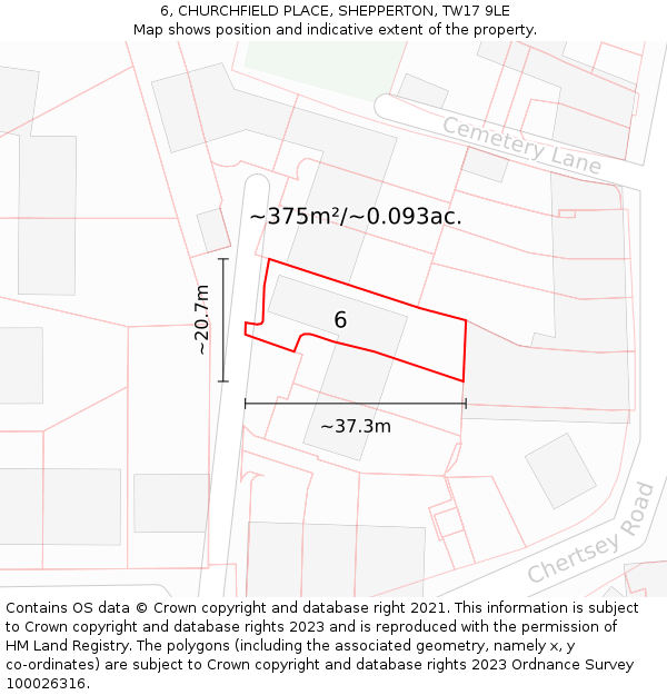 6, CHURCHFIELD PLACE, SHEPPERTON, TW17 9LE: Plot and title map