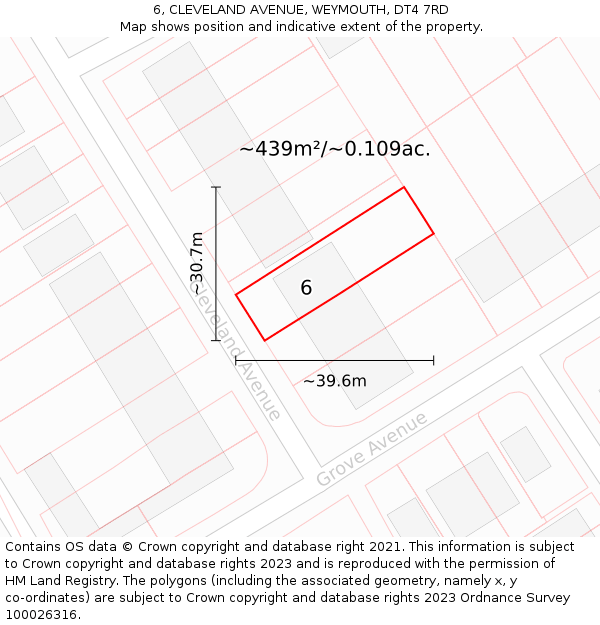 6, CLEVELAND AVENUE, WEYMOUTH, DT4 7RD: Plot and title map