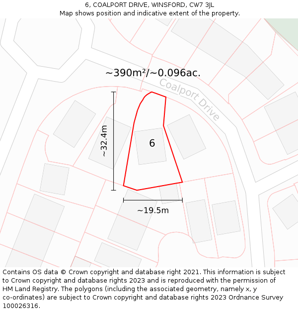 6, COALPORT DRIVE, WINSFORD, CW7 3JL: Plot and title map
