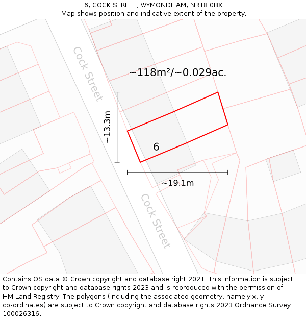 6, COCK STREET, WYMONDHAM, NR18 0BX: Plot and title map