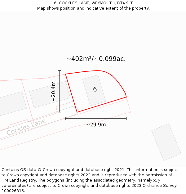 6, COCKLES LANE, WEYMOUTH, DT4 9LT: Plot and title map