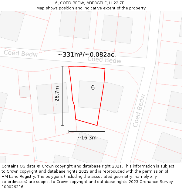 6, COED BEDW, ABERGELE, LL22 7EH: Plot and title map