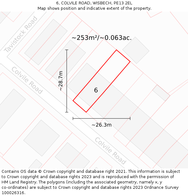 6, COLVILE ROAD, WISBECH, PE13 2EL: Plot and title map