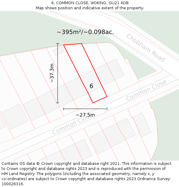 6, COMMON CLOSE, WOKING, GU21 4DB: Plot and title map