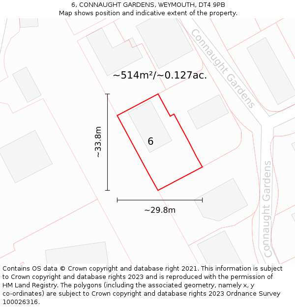 6, CONNAUGHT GARDENS, WEYMOUTH, DT4 9PB: Plot and title map