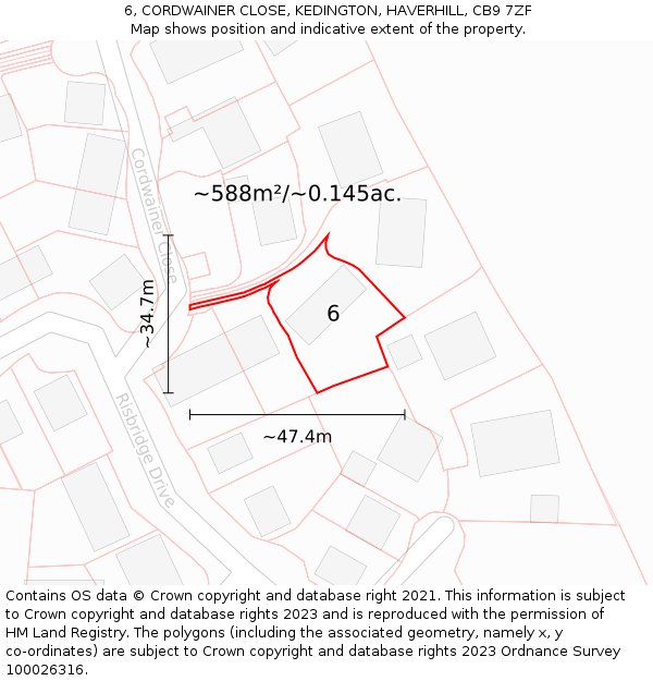 6, CORDWAINER CLOSE, KEDINGTON, HAVERHILL, CB9 7ZF: Plot and title map