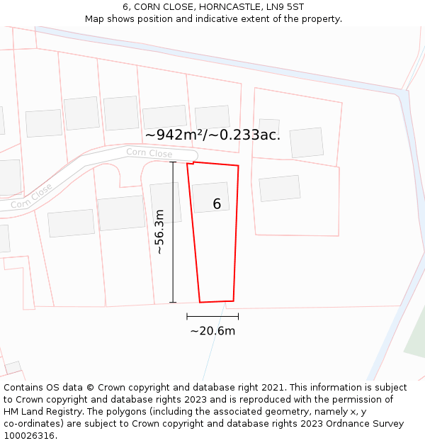 6, CORN CLOSE, HORNCASTLE, LN9 5ST: Plot and title map