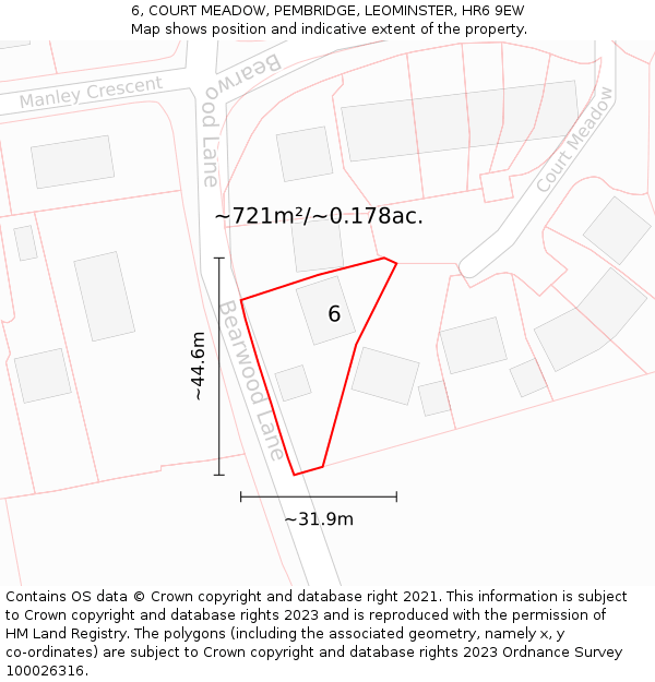 6, COURT MEADOW, PEMBRIDGE, LEOMINSTER, HR6 9EW: Plot and title map