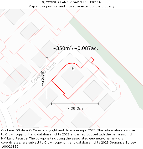 6, COWSLIP LANE, COALVILLE, LE67 4AJ: Plot and title map