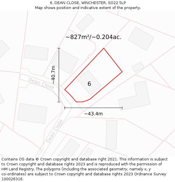 6, DEAN CLOSE, WINCHESTER, SO22 5LP: Plot and title map