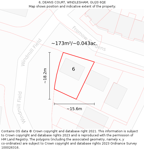 6, DEANS COURT, WINDLESHAM, GU20 6QE: Plot and title map