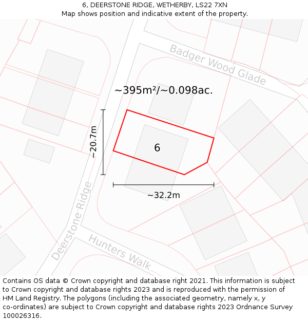 6, DEERSTONE RIDGE, WETHERBY, LS22 7XN: Plot and title map