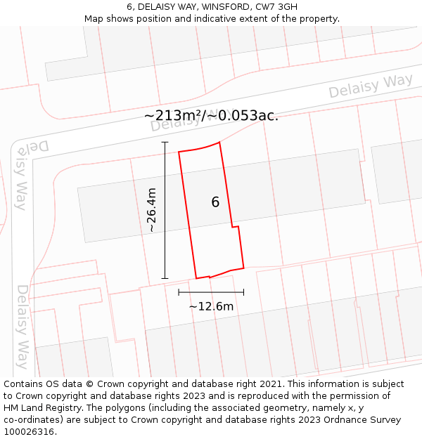 6, DELAISY WAY, WINSFORD, CW7 3GH: Plot and title map