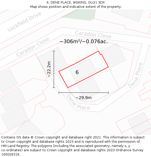 6, DENE PLACE, WOKING, GU21 3DX: Plot and title map