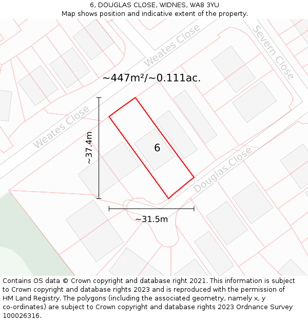 6, DOUGLAS CLOSE, WIDNES, WA8 3YU: Plot and title map