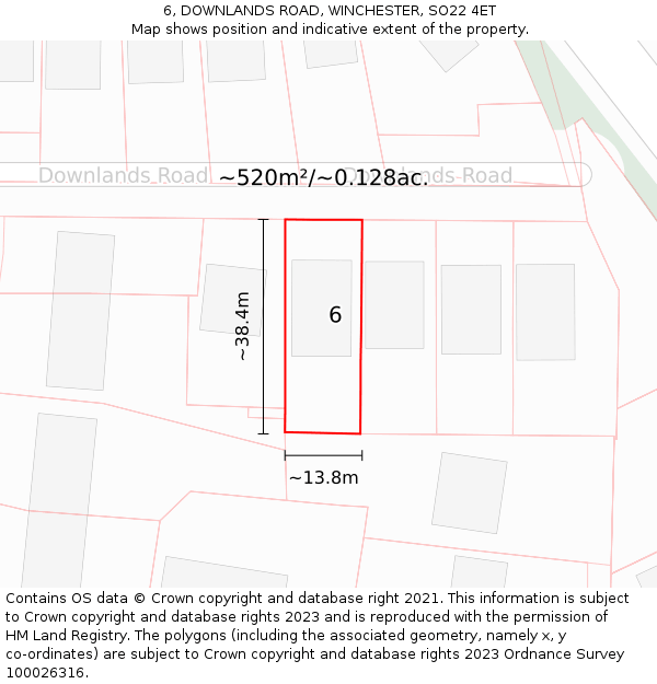 6, DOWNLANDS ROAD, WINCHESTER, SO22 4ET: Plot and title map