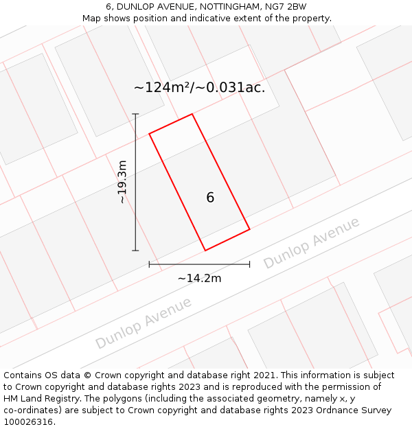 6, DUNLOP AVENUE, NOTTINGHAM, NG7 2BW: Plot and title map