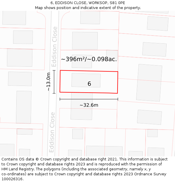 6, EDDISON CLOSE, WORKSOP, S81 0PE: Plot and title map