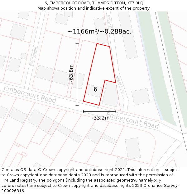 6, EMBERCOURT ROAD, THAMES DITTON, KT7 0LQ: Plot and title map