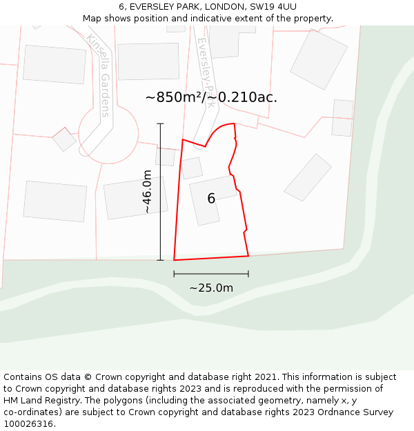 6, EVERSLEY PARK, LONDON, SW19 4UU: Plot and title map